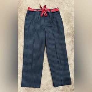 Talbots Dark Blue Pinstripe Pants with Red Scarf Belt